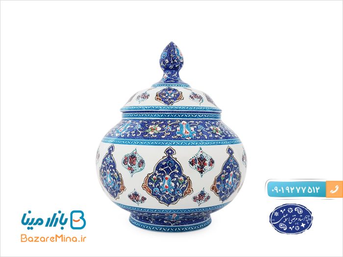 قندان مسی میناکاری اثر اسماعیلی طرح ترنج