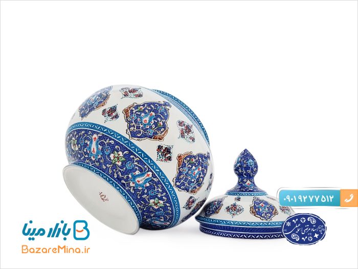 قندان مسی میناکاری اثر اسماعیلی طرح ترنج