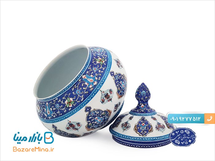 قندان مسی میناکاری اثر اسماعیلی طرح ترنج