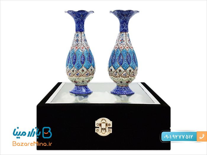 باکس ست گلدان مسی میناکاری 16 سانتیمتری