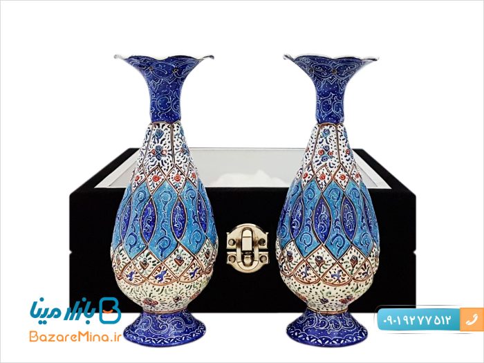 باکس ست گلدان مسی میناکاری 16 سانتیمتری