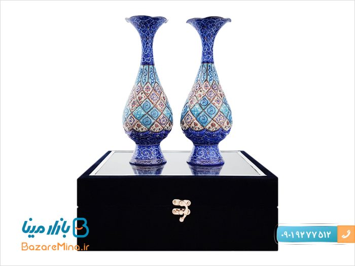 باکس ست گلدان مسی میناکاری 25 سانتیمتری