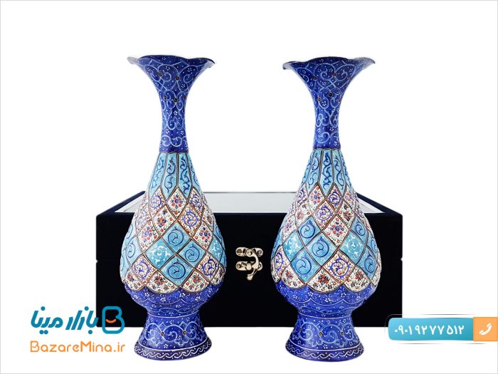 باکس ست گلدان مسی میناکاری 25 سانتیمتری
