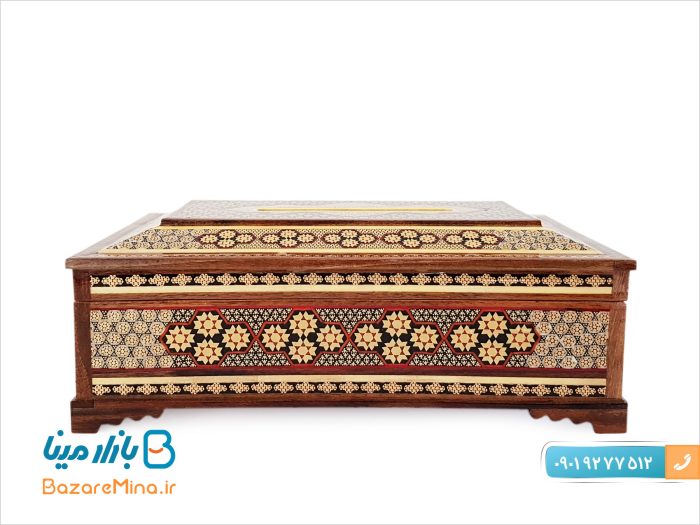 جعبه دستمال کاغذی خاتم کاری درب لولایی