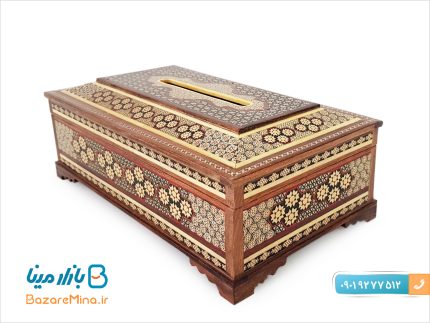 جعبه دستمال کاغذی خاتم کاری درب لولایی