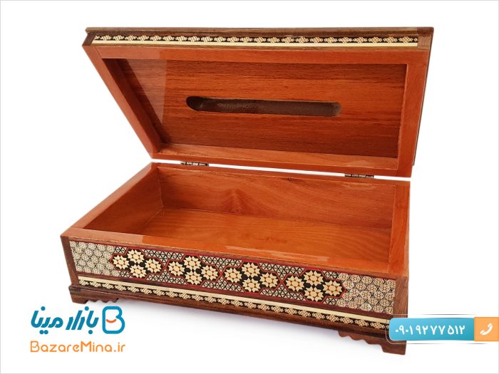 جعبه دستمال کاغذی خاتم کاری درب لولایی