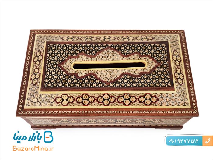 جعبه دستمال کاغذی خاتم کاری درب لولایی