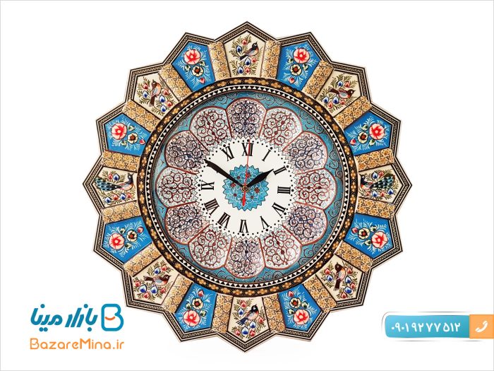 ساعت دیواری خاتم با صفحه میناکاری شده