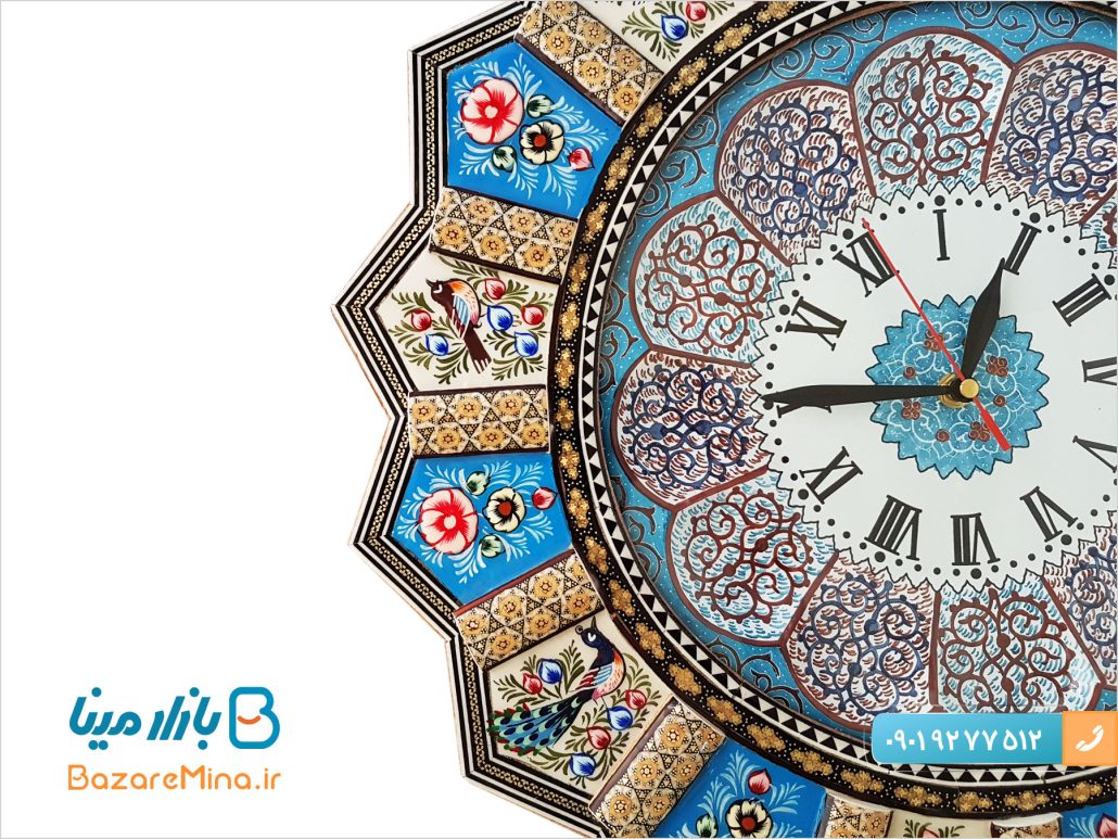 ساعت دیواری خاتم با صفحه میناکاری شده