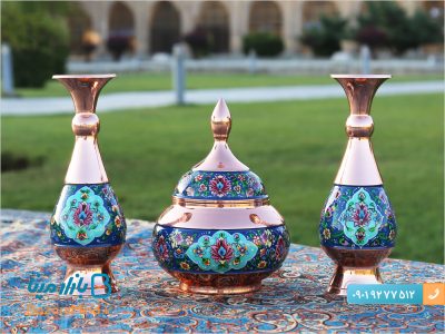 گلدان صراحی مس و پرداز 20 سانتی متری