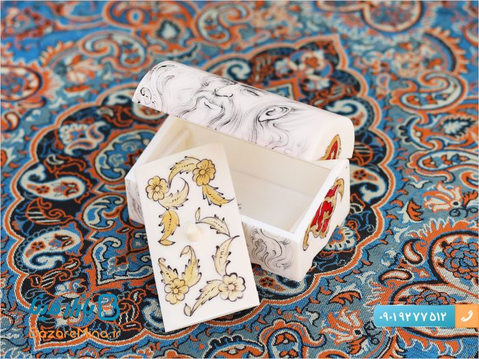 جعبه استخوان شتر مخصوص جواهرات طرح سیاه قلم