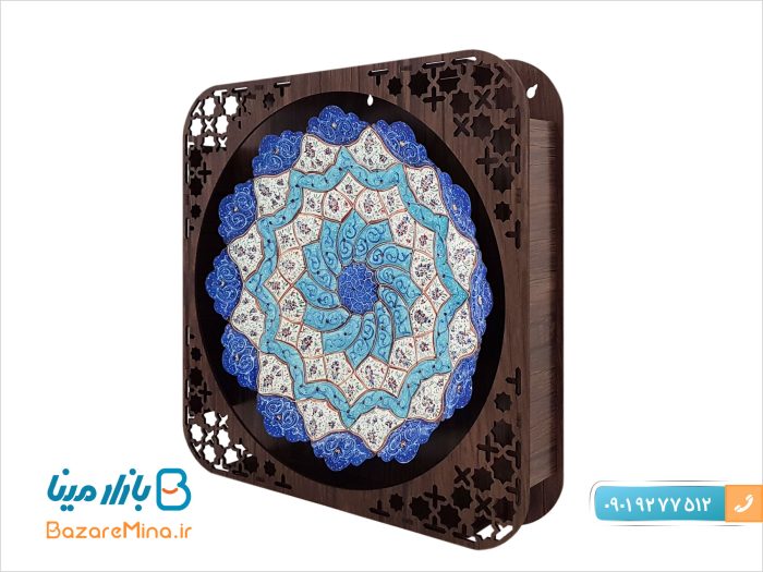 بشقاب میناکاری 25 سانتی با قاب چوبی