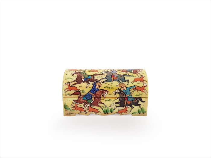 جعبه دست ساز استخوان شتر با نقاشی شکارگاه جعبه دست ساز استخوان شتر با نقاشی شکارگاه