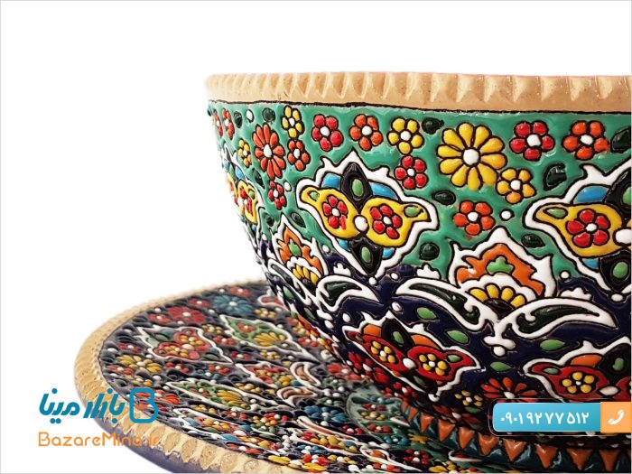 کاسه و بشقاب سفالی میناکاری