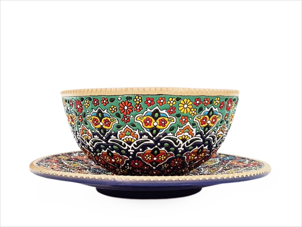 کاسه و بشقاب سفالی میناکاری