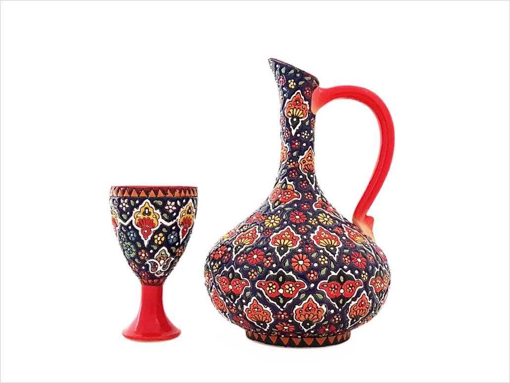 پارچ و جام سفالی میناکاری