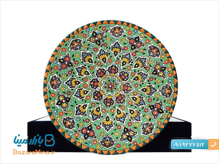 بشقاب میناکاری روی سفال ۲۵ سانتی با جعبه مخمل