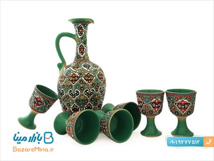 سرویس تنگ و جام سفالی میناکاری شده