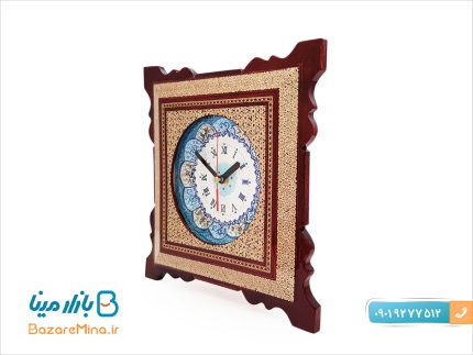 ساعت دیواری مربع مینا و خاتم کاری