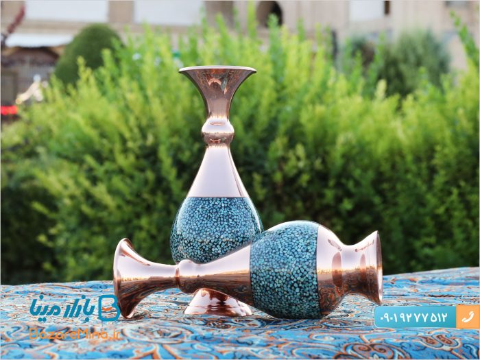 گلدان فیروزه کوبی مسی 16 سانتی متری
