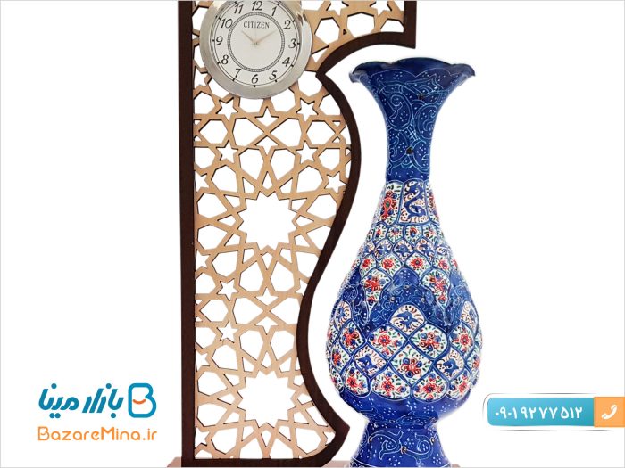 تندیس گلدان میناکاری 20 سانتی با ساعت