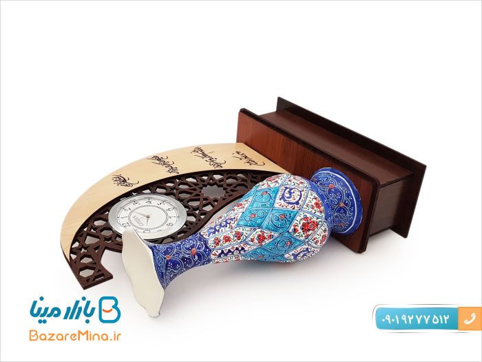 تندیس میناکاری مهر و ماه با ساعت