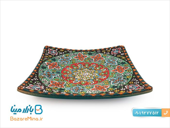 بشقاب میناکاری سفالی چهار گوش