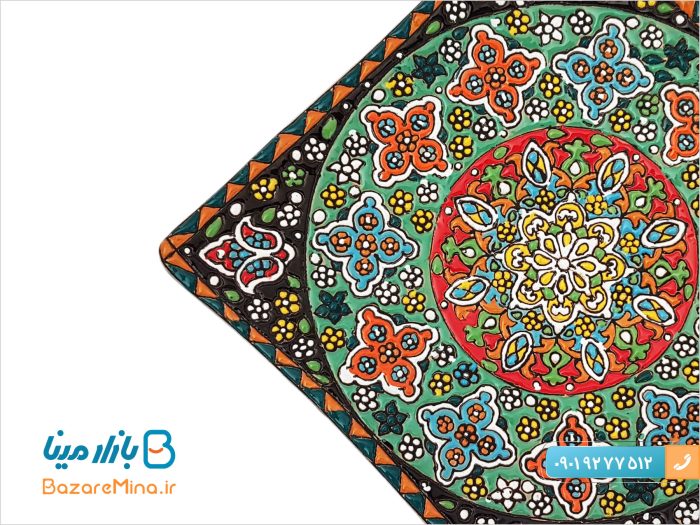 بشقاب میناکاری سفالی چهار گوش