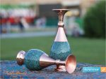 گلدان فیروزه کوبی مسی صراحی 25 سانتی متری