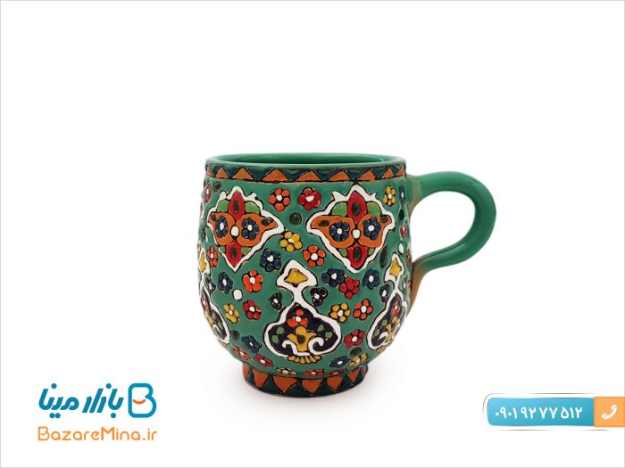 لیوان میناکاری سفالی دسته دار