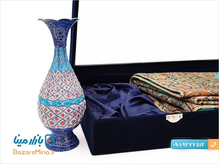 باکس ترمه و گلدان میناکاری ارتفاع 20 سانتی