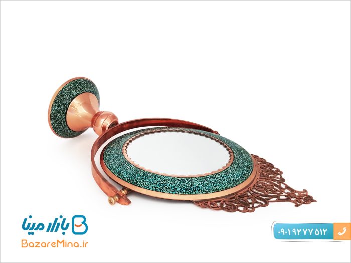 آینه فیروزه کوبی گرد تاج دار