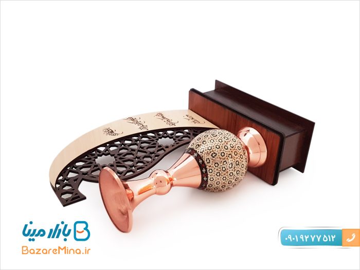 تندیس گلدان مس و خاتم طرح مهر و ماه