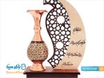 تندیس گلدان مس و خاتم طرح مهر و ماه
