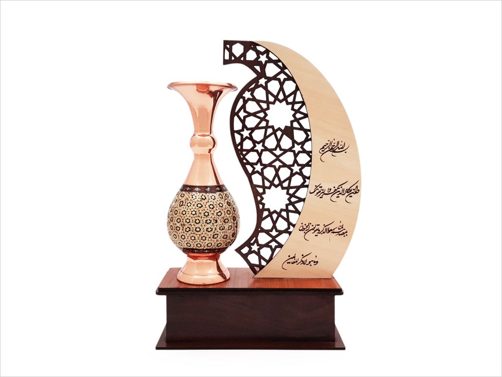 تندیس گلدان مس و خاتم طرح مهر و ماه