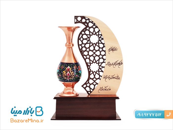 تندیس گلدان مس و پرداز طرح مهر و ماه