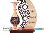 تندیس گلدان مس و پرداز طرح مهر و ماه