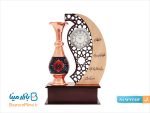 تندیس ساعت دار مس و پرداز طرح مهر و ماه