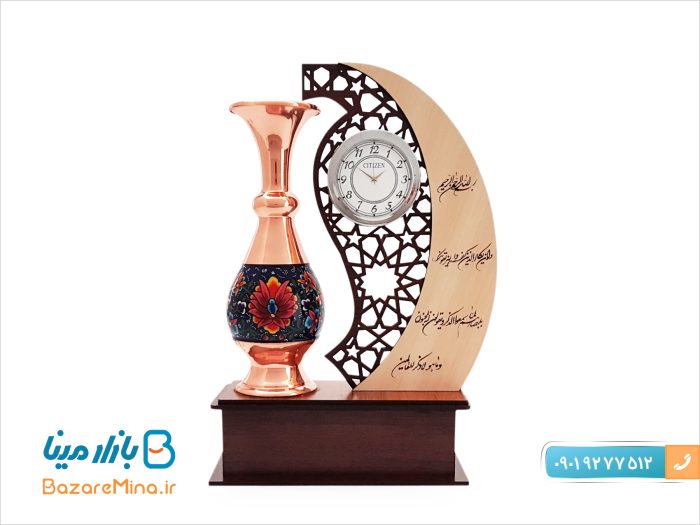تندیس ساعت دار مس و پرداز طرح مهر و ماه