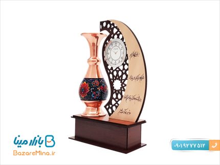 تندیس ساعت دار مس و پرداز طرح مهر و ماه
