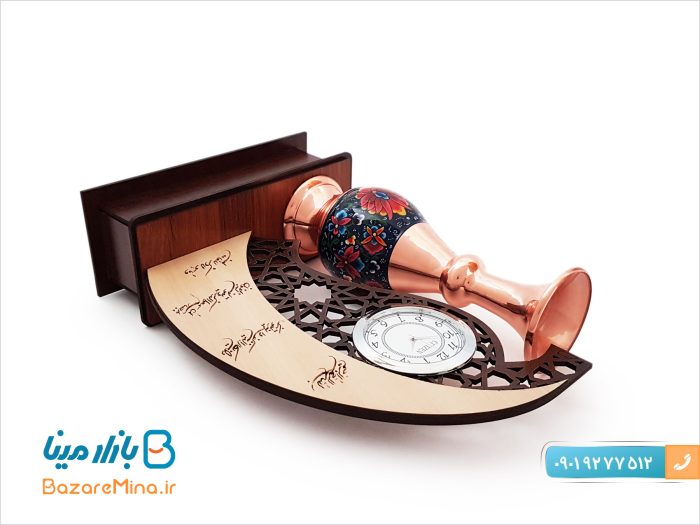 تندیس ساعت دار مس و پرداز طرح مهر و ماه