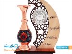 تندیس ساعت دار مس و پرداز طرح مهر و ماه