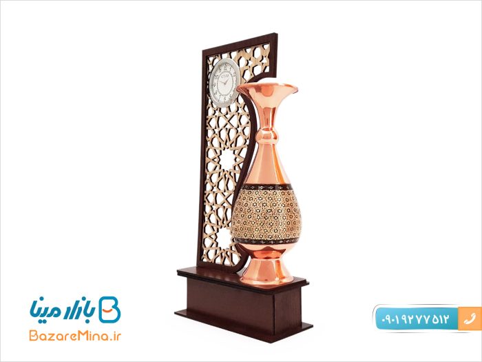 تندیس گلدان ساعت دار 20 سانتی مس و خاتم