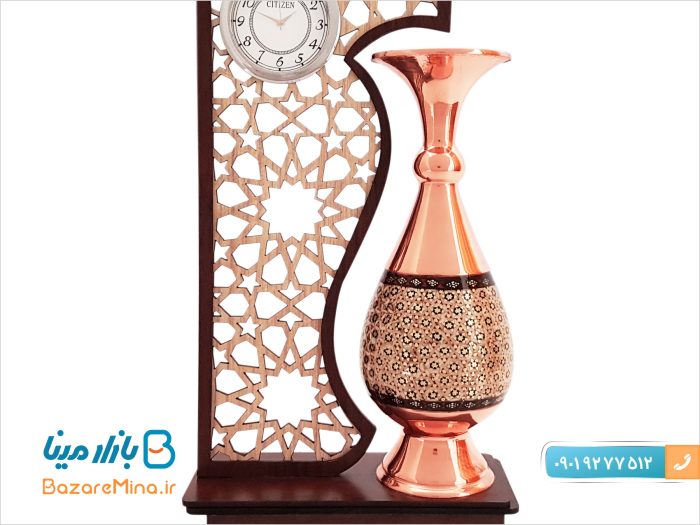 تندیس گلدان ساعت دار 20 سانتی مس و خاتم
