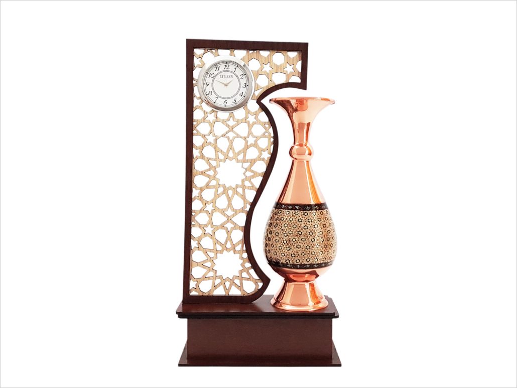 تندیس گلدان ساعت دار 20 سانتی مس و خاتم
