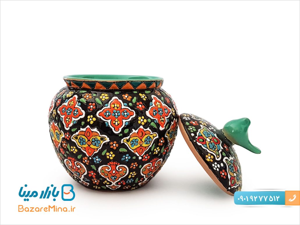 قندان سفالی میناکاری طرح پرنده