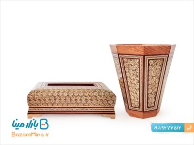 جعبه کلینکس دستمال کاغذی و سطل چوبی خاتم کاری