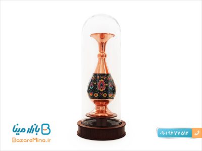 تندیس گلدان مس و پرداز با حباب شیشه ایی