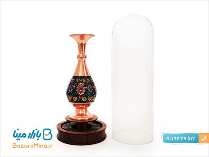 تندیس گلدان مس و پرداز با حباب شیشه ایی