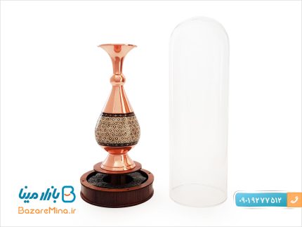تندیس گلدان مس و خاتم با حباب شیشه ایی